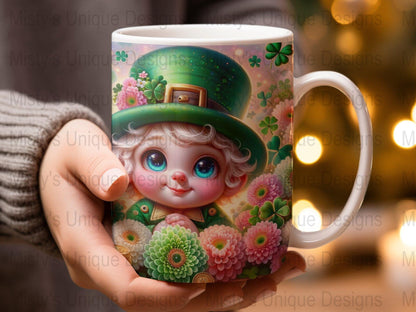 St. Patrick&#39;s Day Digital Paper, Cute Leprechaun Illustration, Floral Pattern, Scrapbook Background Download, Printable Art