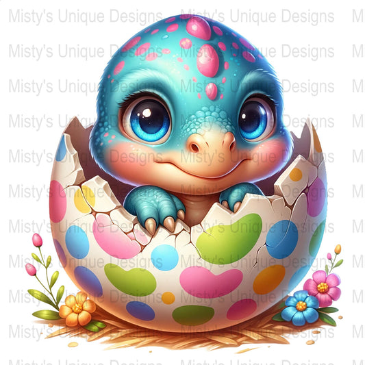 Cute Baby Dinosaur Hatching Clipart, Digital Download, Kids Nursery Art, Printable PNG, Birthday Party Decoration, Colorful Egg Design