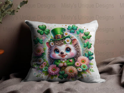 St. Patrick&#39;s Day Clipart, Cute Hedgehog Digital Download, Shamrock PNG, Floral Clip Art, Spring Decoration, Lucky Charm Design