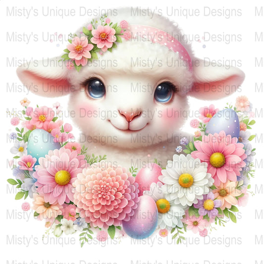 Adorable Spring Lamb Clipart, Easter Flower Sheep PNG, Digital Download, Cute Animal Illustration, Floral Nursery Decor Artwork