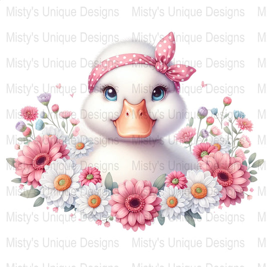Cute Duckling Clipart PNG, Digital Download, Floral Duck Illustration, Baby Shower Decor, Birthday Party Invitation, Scrapbooking Image