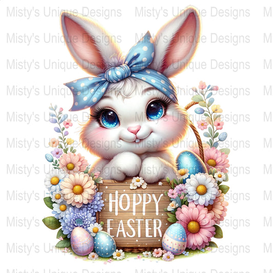 Cute Easter Bunny Clipart, Digital Download, Spring Flowers Clipart, Printable Cute Rabbit PNG, Kids Easter Craft, Scrapbooking Supplies