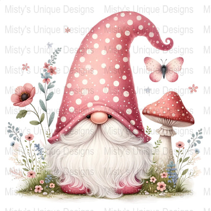Watercolor Gnome Clipart, Digital Download, Cute Gnome PNG, Floral Mushroom, Whimsical Garden Illustration, Craft Supplies, Scrapbooking