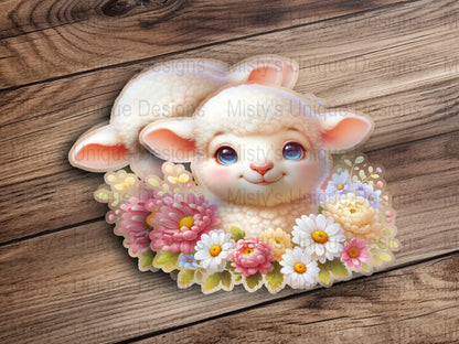 Cute Lamb Clipart PNG, Digital Download for Invitations, Scrapbooking, Nursery Art, Cartoon Lamb with Flowers Illustration