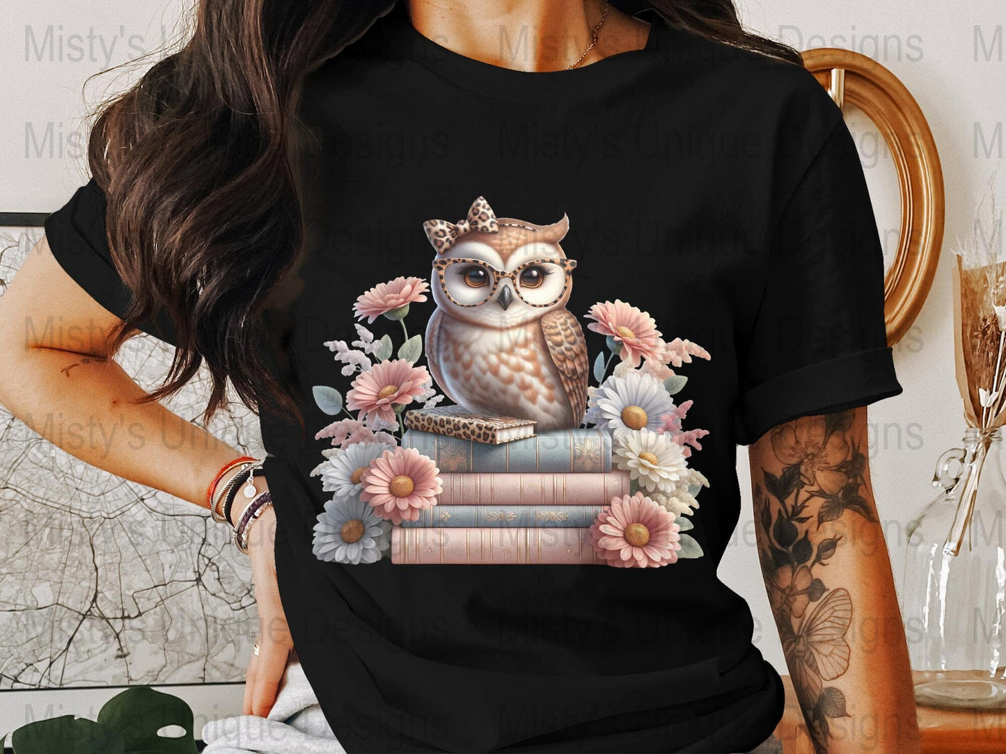 Cute Owl With Glasses Clipart, Floral Digital Download, PNG Illustration, Book Lover Clip Art, Instant Download Commercial Use