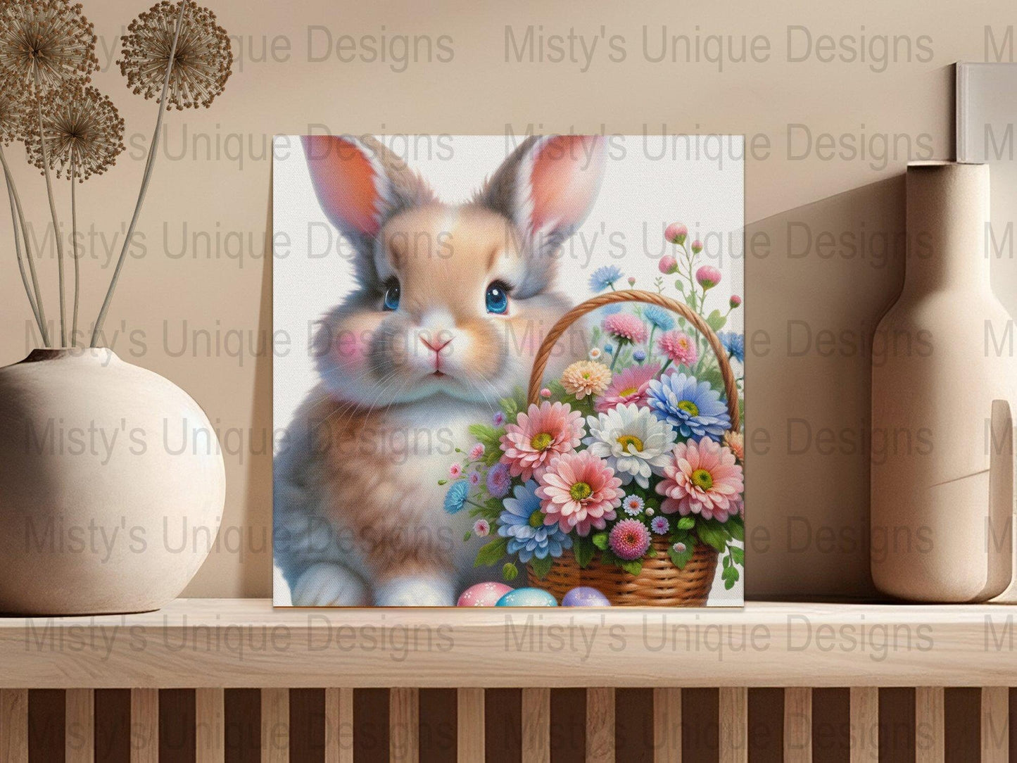 Easter Bunny Clipart, Cute Rabbit with Basket and Flowers, Spring Season Digital Download, Perfect for Crafting and Decor, PNG File