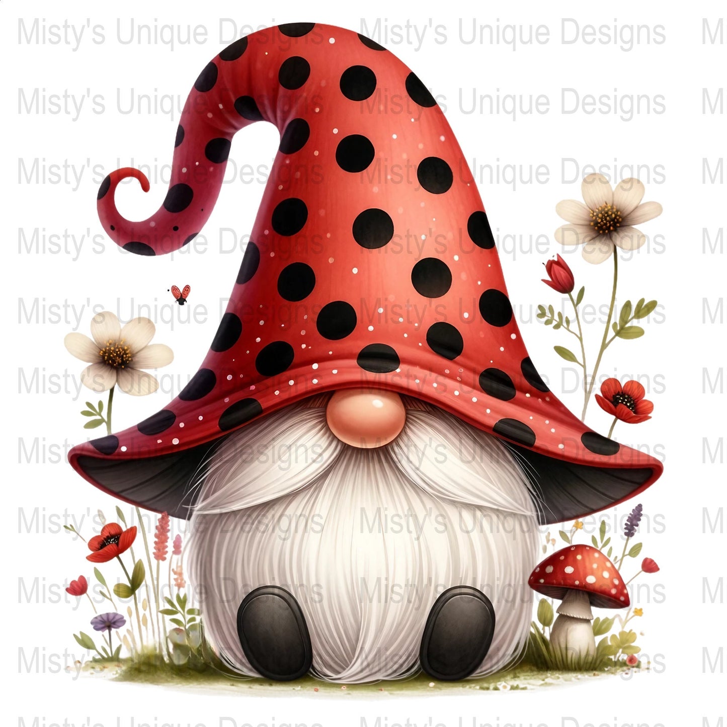 Cute Gnome Clipart, Red Polka Dot Hat, Digital Download, Fantasy Graphics, PNG Image, Scrapbooking, Crafting, Printable Art